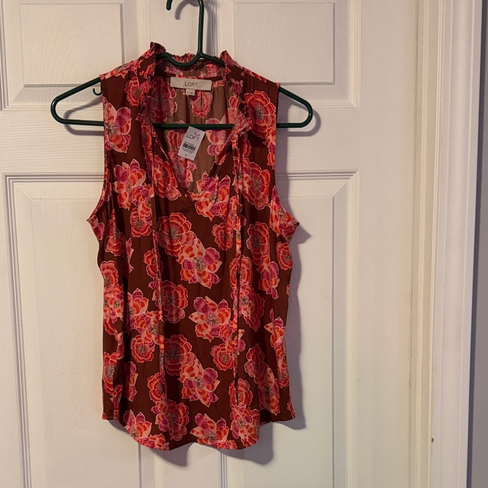 LOFT Women's Sleeveless Floral Blouse - Brown Orange and Pink